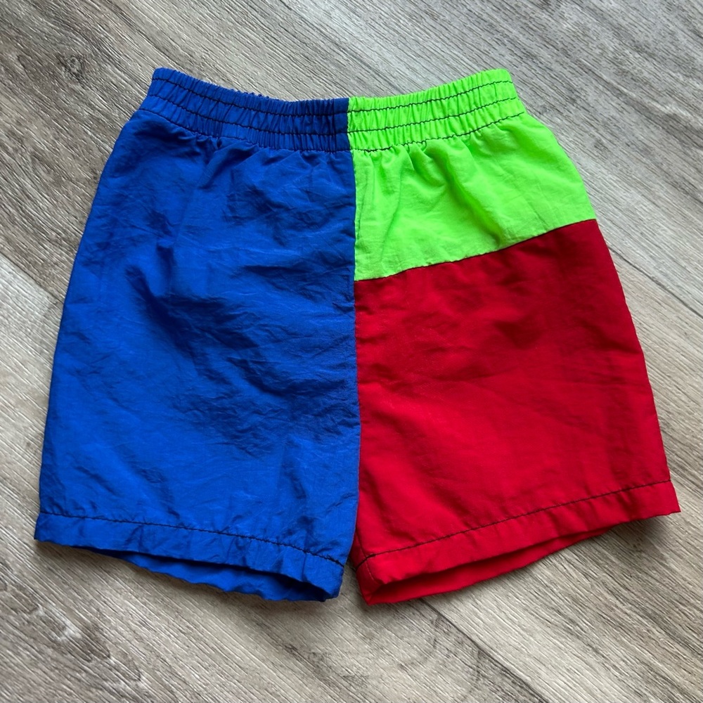Vintage 80's Pro Spirit Kids Color Block Swim Trunks